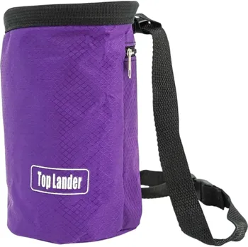 Horolezecký pytel na magnézium 20 x 15 cm se stahovací šňůrkou, nastavitelným popruhem 58–105 cm a postranní kapsou na příslušenství fialová