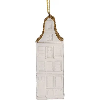 Vánoční ozdoba Závěsná vánoční ozdoba bílý domeček se zlatou střechou – 11 cm