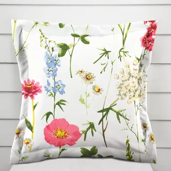 Povlak na dekorativní polštářek Bavlněný povlak na polštář s lemem Sandra SA-667 Velké luční kvítí na bílém 40 x 60 cm