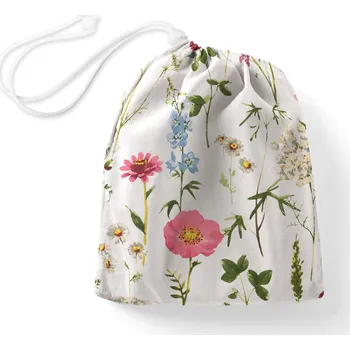 Školní sáček Bavlněný pytlík/sáček na přezůvky Sandra SA-667 Velké luční kvítí na bílém