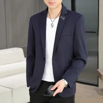 Elegantní pánské sako v jednobarevném provedení korejského stylu Velikost: L, Barva (Varianta): Tmavě modrá