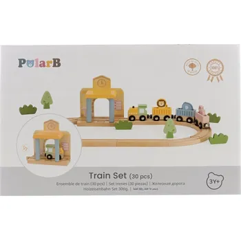 Dřevěná hračka Viga Dřevěná vlaková sada na baterie 30 dílků