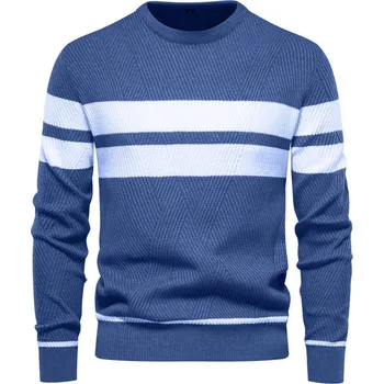 Pánský svetr Pánský svetr s barevným blokem – podzimní, slim fit Barva: Tmavě Modrá, Velikost: M