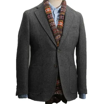 Pánské sako Retro tvídové sako – vintage styl s rybí kostí Velikost: XL, Barva (Varianta): Černá