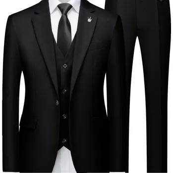 Třídílný oblek pro muže – sako, vesta a kalhoty Velikost: 4XL, Barva (Varianta): Černá