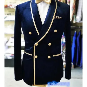 Pánské sako Sametové business sako – slim střih na svatbu a do práce Velikost: S, Barva (Varianta): Tmavě modrá