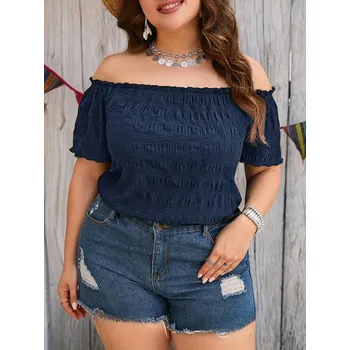 Dámská halenka Dámská volná halenka s odhalenými rameny, elegantní střih Barva: Tmavě Modrá, Velikost: 3XL