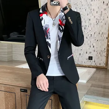 Dvoudílný oblek – korejský styl, ideální pro ženichy a svědky Velikost: XL, Barva (Varianta): Černá