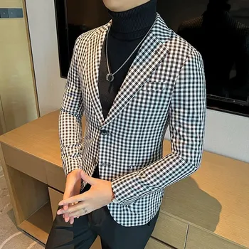 Pánský oblek Oblek s kostkou – módní střih, trendy styl pro mladé muže Velikost: XXS, Barva (Varianta): Černo-bílá