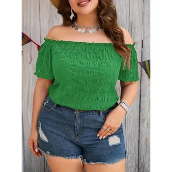 Dámská halenka Dámská volná halenka s odhalenými rameny, elegantní střih Barva: Zelená, Velikost: XL