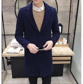 Pánský kabát Pánský vlněný kabát – zateplený, střední délka, elegantní vzhled Velikost: 5XL, Barva (Varianta): Mid-length navy blue 67