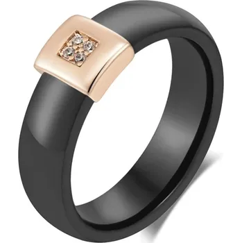 Prsten Luxusní prsten s kameny pozlacený 14K zlatem KI879 Barva (Varianta): Black, Velikost prstenu: 6 (51,8 mm)