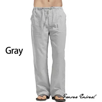 Pánské kalhoty Pánské lněné široké kalhoty ve volném korejském stylu Barva: Šedá, Velikost: S