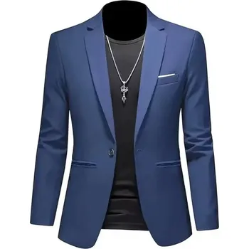 Pánské sako Pánské sako – podzimní business styl, slim fit střih Barva: Tmavě Modrá, Velikost: M