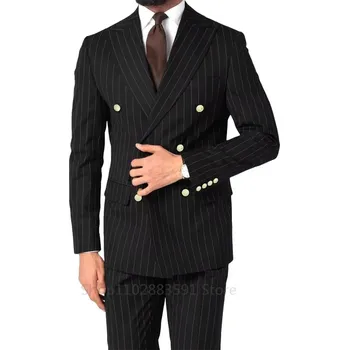 Dvouvrstvý pánský oblek s proužkem pro formální události Velikost: 4XL, Barva (Varianta): Černá