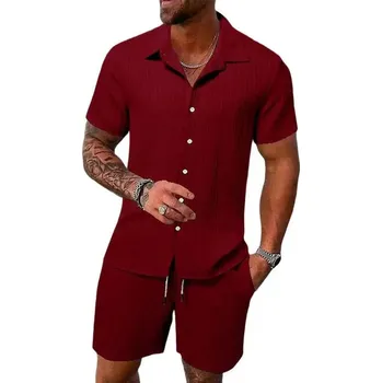 Pánská sportovní souprava – polo tričko a kraťasy Barva: Vínová, Velikost: S