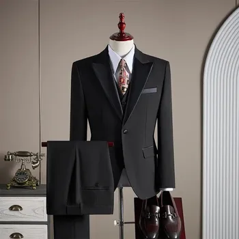 Třídílný elegantní oblek – business styl pro ženicha Velikost: 7XL, Barva (Varianta): Černá
