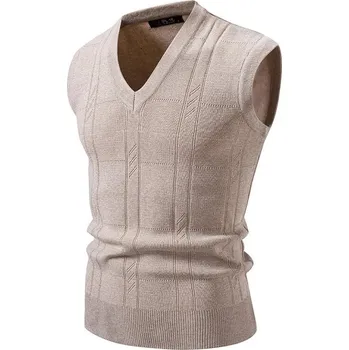Pánský svetr Pánský pletený svetr – vesta bez rukávů, venkovní styl Barva: Béžová, Velikost: M