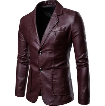 PU sako s klopami – stylový kabátek pro business a večerní styl Velikost: 3XL, Barva (Varianta): Bordová