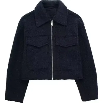 Dámská softshellová bunda Dámská vintage bunda se zipem a kapsami Barva: Tmavě Modrá, Velikost: XS