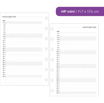 Diář Fleppi Náplň do diáře - Měsíční plán 2026 Vyberte velikost náplně: HP mini