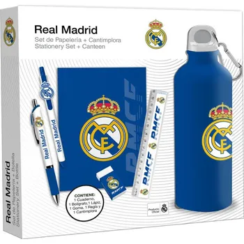 Set školních potřeb Set školních potřeb s láhví Real Madrid FC: Znak Set 6 kusů (25 x 26 x 5 cm|500 ml)