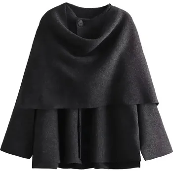 Dámský kabát Dámský zimní kabát – asymetrický šálový límec, polovycpávka Velikost: L, Barva (Varianta): Tmavě šedá