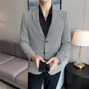 Pánské sako Slim fit pánské sako s jemným kostkovaným vzorem Velikost: L, Barva (Varianta): Bílá