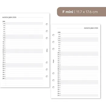 Kancelář Fleppi Náplň do diáře - Měsíční plán 2026 - 1 měsíc na 1 stranu Vyberte velikost náplně: F mini