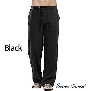 Pánské kalhoty Pánské lněné široké kalhoty ve volném korejském stylu Barva: Černá, Velikost: 3XL