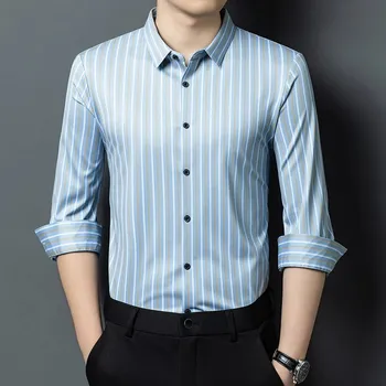 Pánská košile Pruhovaná business košile – elegantní styl s elastickým vláknem Velikost: 2XL, Barva (Varianta): Světle modrá