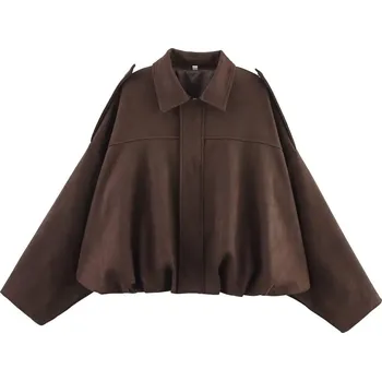 Dámská bunda Dámská bomber bunda – semišový vzhled, módní střih Velikost: L, Barva (Varianta): kafei