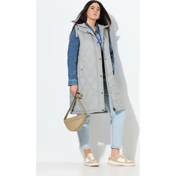 Dámská vesta Ulla Popken, Plus size Dlouhá prošívaná vesta HYPRAR, vodoodpudivá, dvoucestný zip pro plnoštíhlé nadměrná velikost, 843096310-1131, šedý, 54/56, Nadměrné velikosti, Plus size oblečení, Oblečení pro boubelky, Oblečení pro baculky, Oblečení pro plnoštíhlé,