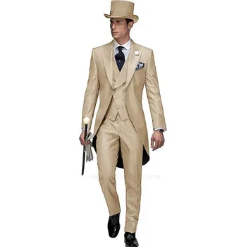 Třídílný svatební frak – sako, vesta a kalhoty Velikost: 3XL, Barva (Varianta): Béžová