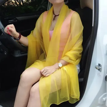 Šátek Jednobarevný letní šátek z tenkého šifonu | pokrývka hlavy - Žluť