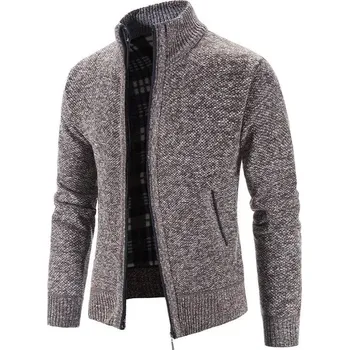 Pánský svetr Pánský pletený svetr na zip – pohodlný jarně-podzimní styl Barva: Hnědá, Velikost: L