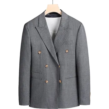 Stylové sako s proužkem – dvouřadé provedení pro mladé muže Velikost: 3XS, Barva (Varianta): Šedá