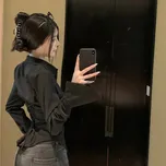 Dámská halenka s pásky – zvonové rukávy, elegantní streetwear Barva: Černá, Velikost: XS