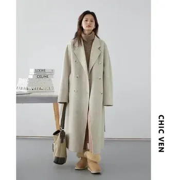 Dámský kabát Dámský vlněný kabát – retro styl s dvojitým zapínáním Velikost: XL, Barva (Varianta): Oatmeal