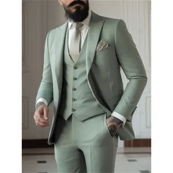 Svatební třídílný oblek – vesta, kalhoty a sako slim fit Velikost: 4XL, Barva (Varianta): Zelená
