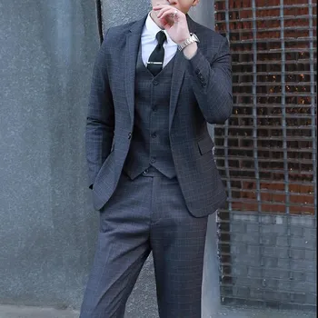 Pánský oblek Stylový třídílný oblek slim fit – vesta, kalhoty, sako Velikost: M, Barva (Varianta): Šedá