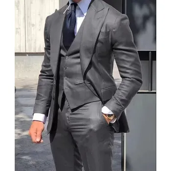 Trojdílný oblek pro ženicha na svatbu i do práce – elegantní Velikost: S, Barva (Varianta): Šedá