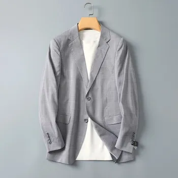 Pánské sako Kárované pánské sako – módní slim střih na volný čas Velikost: 5XL, Barva (Varianta): Šedá