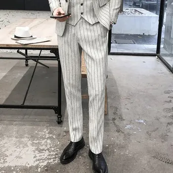 Pánské kalhoty Slim pánské kalhoty s vertikálním proužkem – bez žehlení Velikost: 29, Barva (Varianta): Bílá