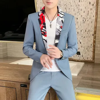 Pánský oblek Dvoudílný oblek – korejský styl, ideální pro ženichy a svědky Velikost: L, Barva (Varianta): Šedá