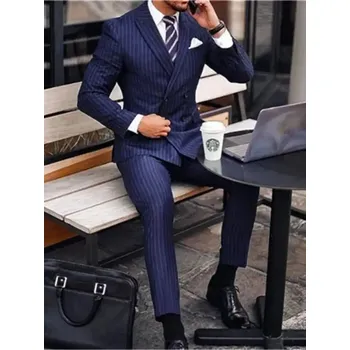 Pánský oblek Dvoudílný oblek pro ženicha – stylová svatební kombinace Velikost: XL, Barva (Varianta): Tmavě modrá