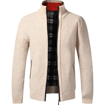 Pánský svetr Pánský pletený svetr na zip – slim fit, hřejivý, fleece Velikost: XXL, Barva (Varianta): Cardigan01 Beige