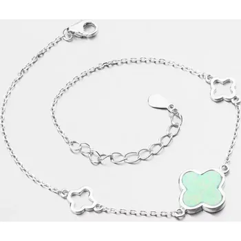 Náramek Dámský náramek stříbro 925 čtyřlístkem a zelený opál PKL-4034 délka 21 cm