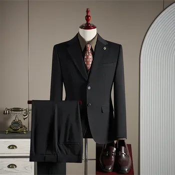 Vlněný svatební oblek – britský střih pro business i slavnost Velikost: 2XL, Barva (Varianta): Černá