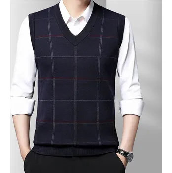 Pánský svetr Zateplená pánská vesta – pohodlný svetr na podzim a zimu Barva: Tmavě Modrá, Velikost: S